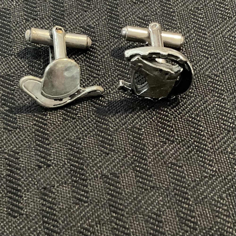 Silver Tone Cowboy Hat Horse Horseshoe Cufflinks Mens Western Bullet Back